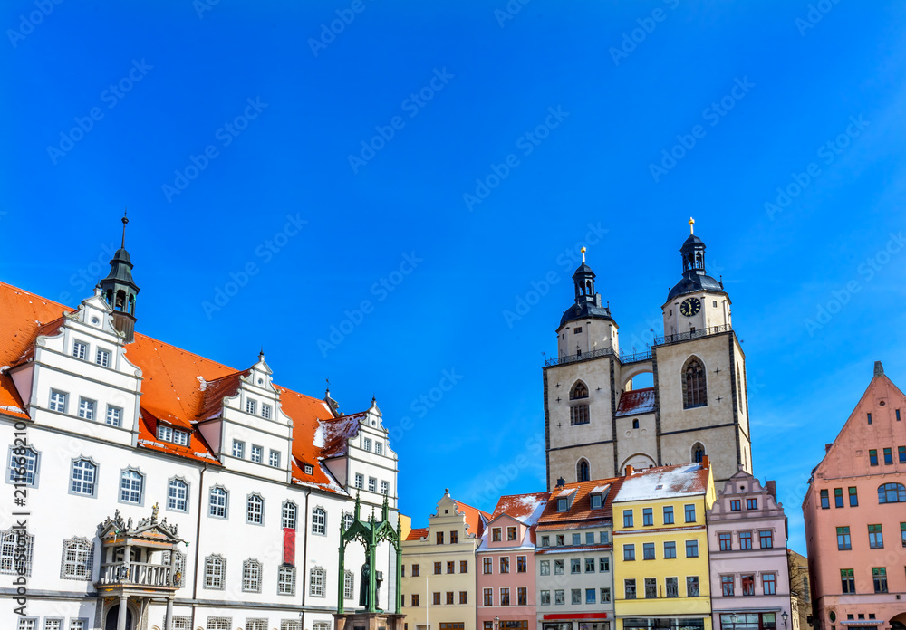 Luther Statue Colorful Market Square Rathaus Lutherstadt Wittenberg Germany