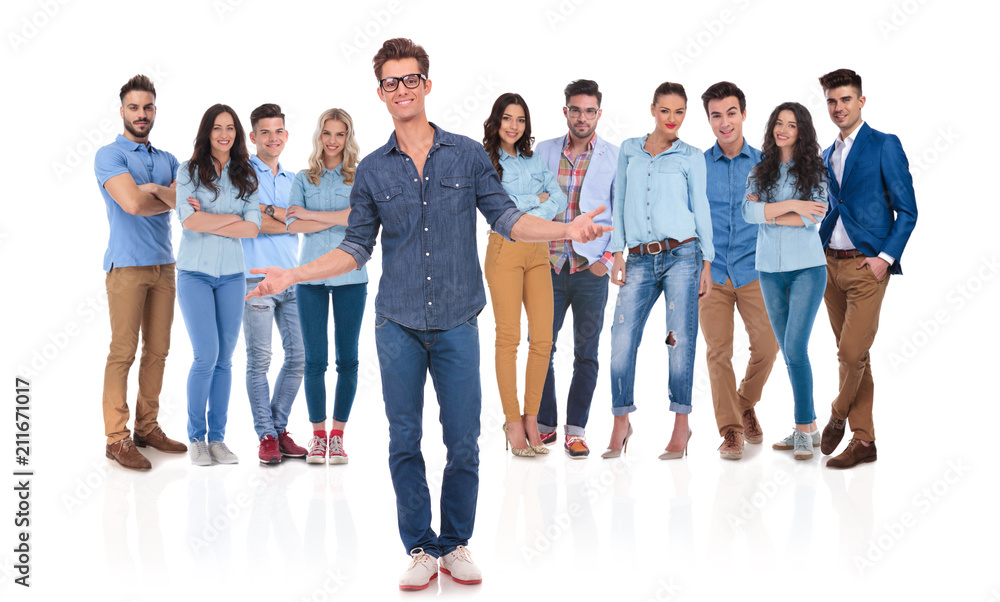 Fototapeta premium young casual group leader welcomes you in his team
