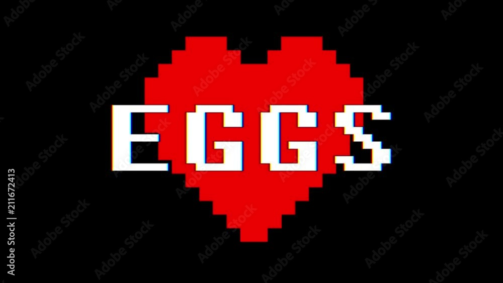 pixel heart EGGS word text glitch interference screen seamless loop animation background new dynamic retro vintage joyful colorful video footage pixel heart EGGS word text glitch interference screen seamless loop animation background new dynamic retro vintage joyful colorful video footage