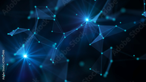 Abstract technology background. Network connections with points and lines. Ai tech wire network futuristic wireframe. Big Data. 4k rendering.