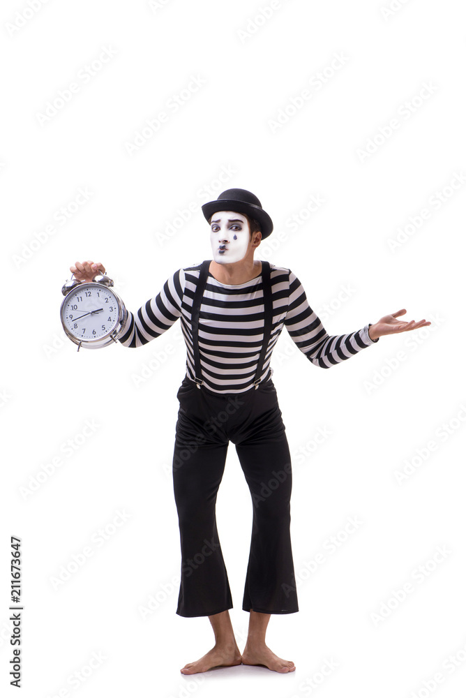 Mime in time management concept isolated on white background Mime in time management concept isolated on white background