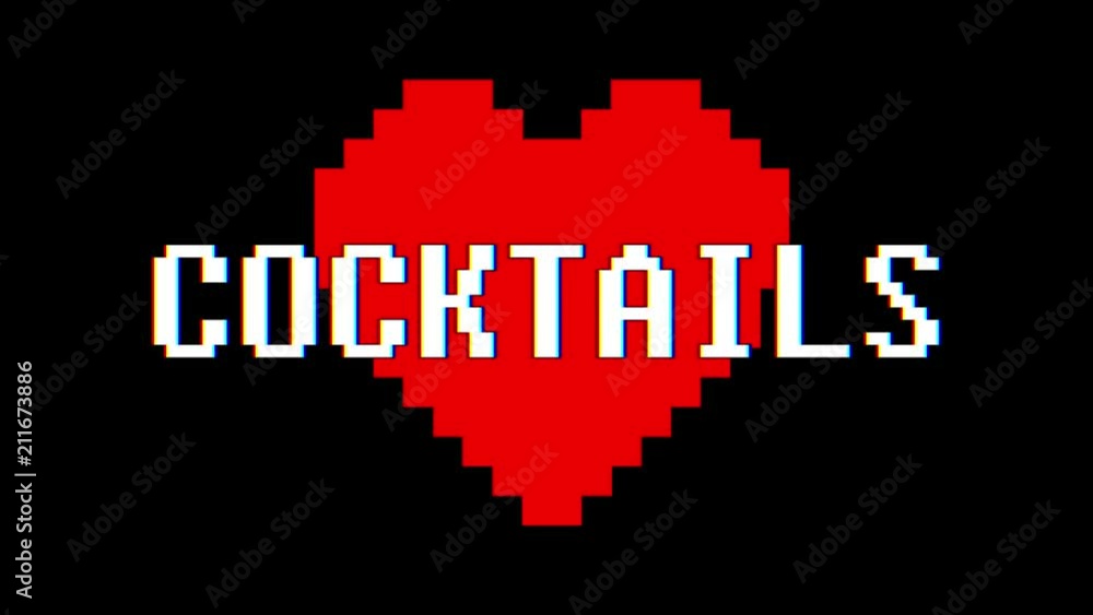 pixel heart COCKTAILS word text glitch interference screen seamless loop animation background new dynamic retro vintage joyful colorful video footage pixel heart COCKTAILS word text glitch interference screen seamless loop animation background new dynamic retro vintage joyful colorful video footage