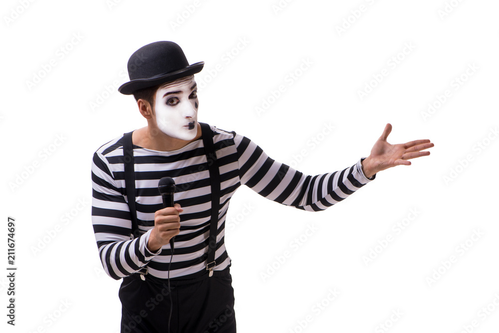 Mime singing isolated on white background