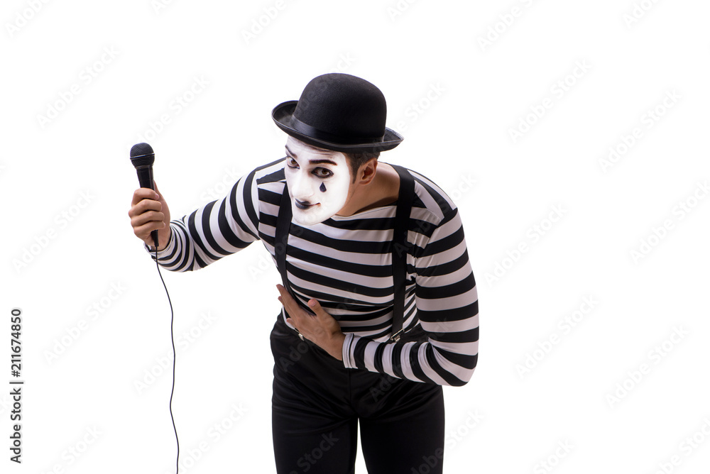 Mime singing isolated on white background Mime singing isolated on white background