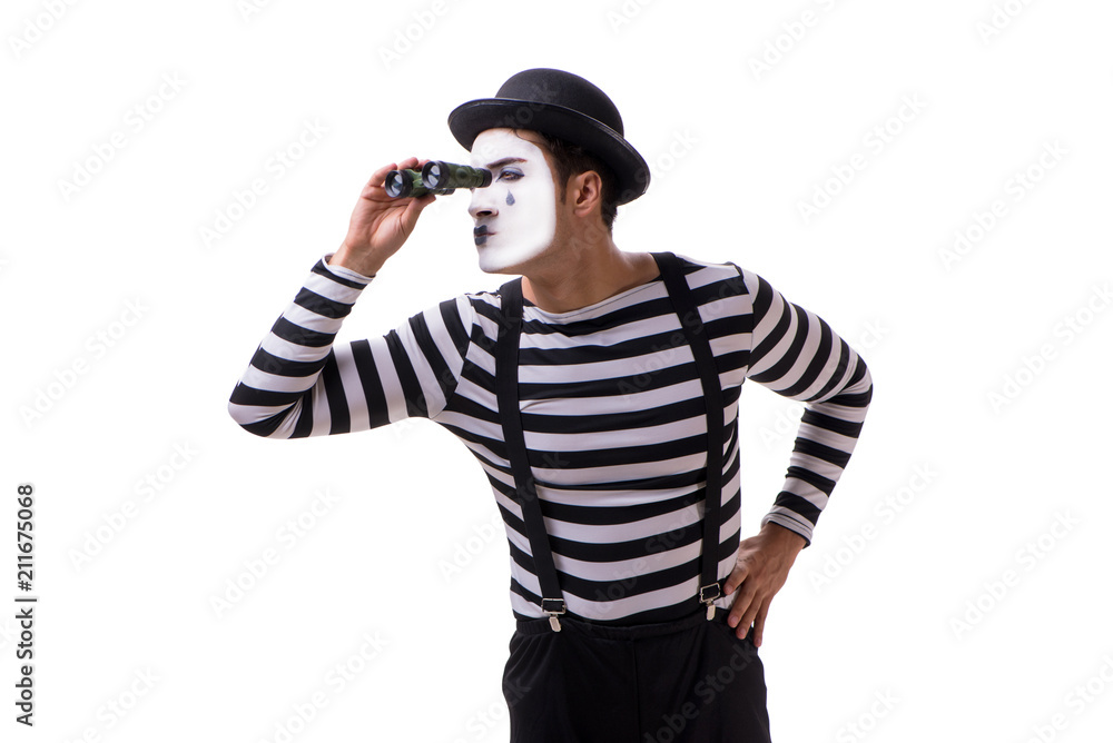 Mime with binoculars isolated on white background Mime with binoculars isolated on white background