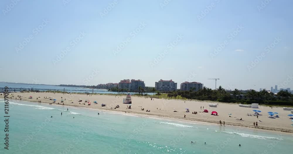 Aerial view of South Pointe beach and Park in Miami beach, Florida, USA