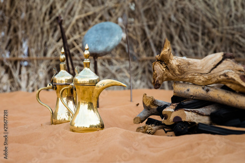 Arabic  coffee pots is ready to be placed on the open fire