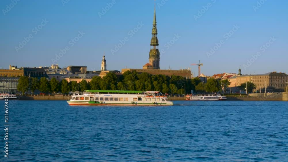 Riga Old Town copyspace panorama background in evening sunset light Riga Old Town copyspace panorama background in evening sunset light