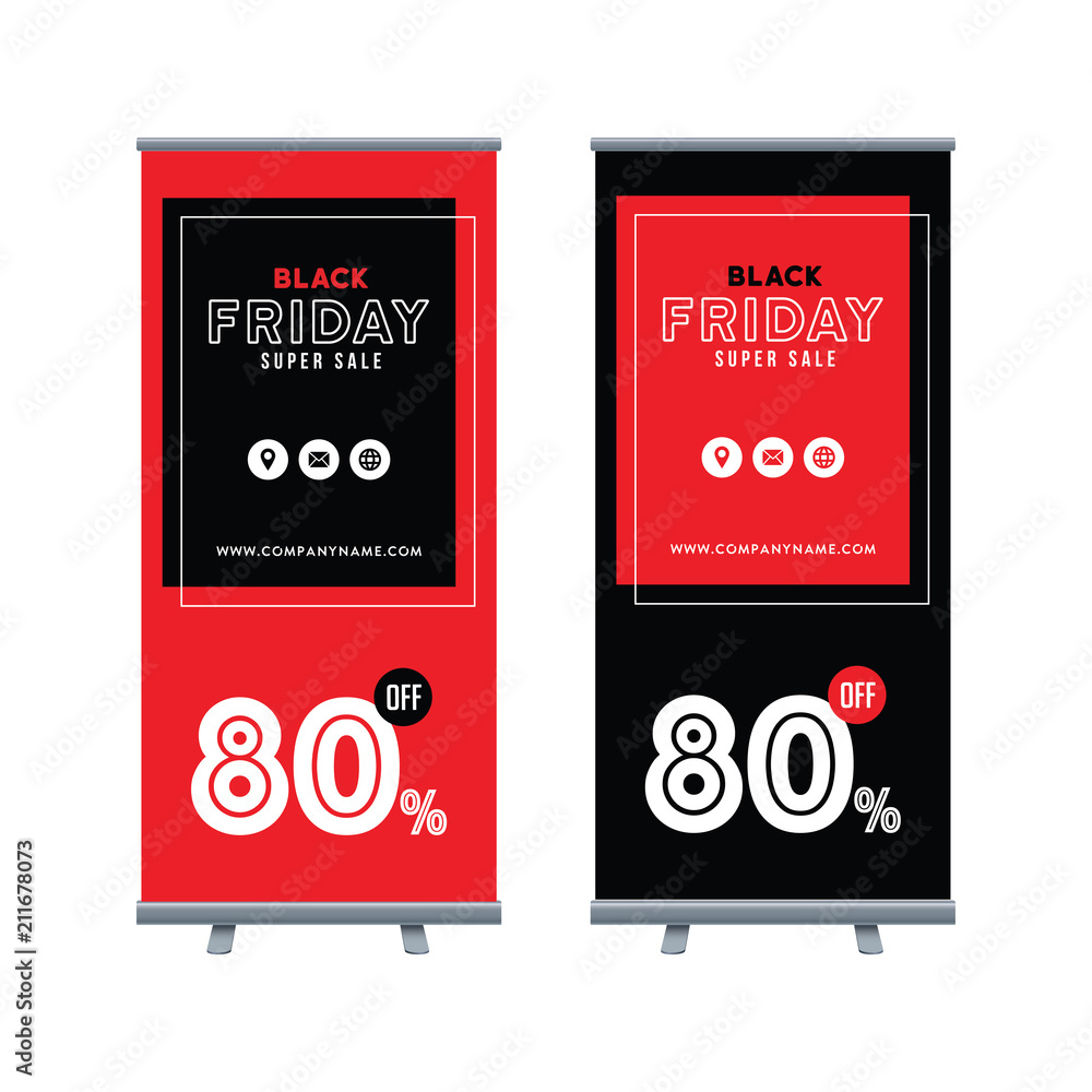 Fototapeta premium Roll Up banner template. Horizontal design. Black and red banner design. Black Friday sale poster. Sale voucher. Gift card. Facebook banner. Vector Illustration