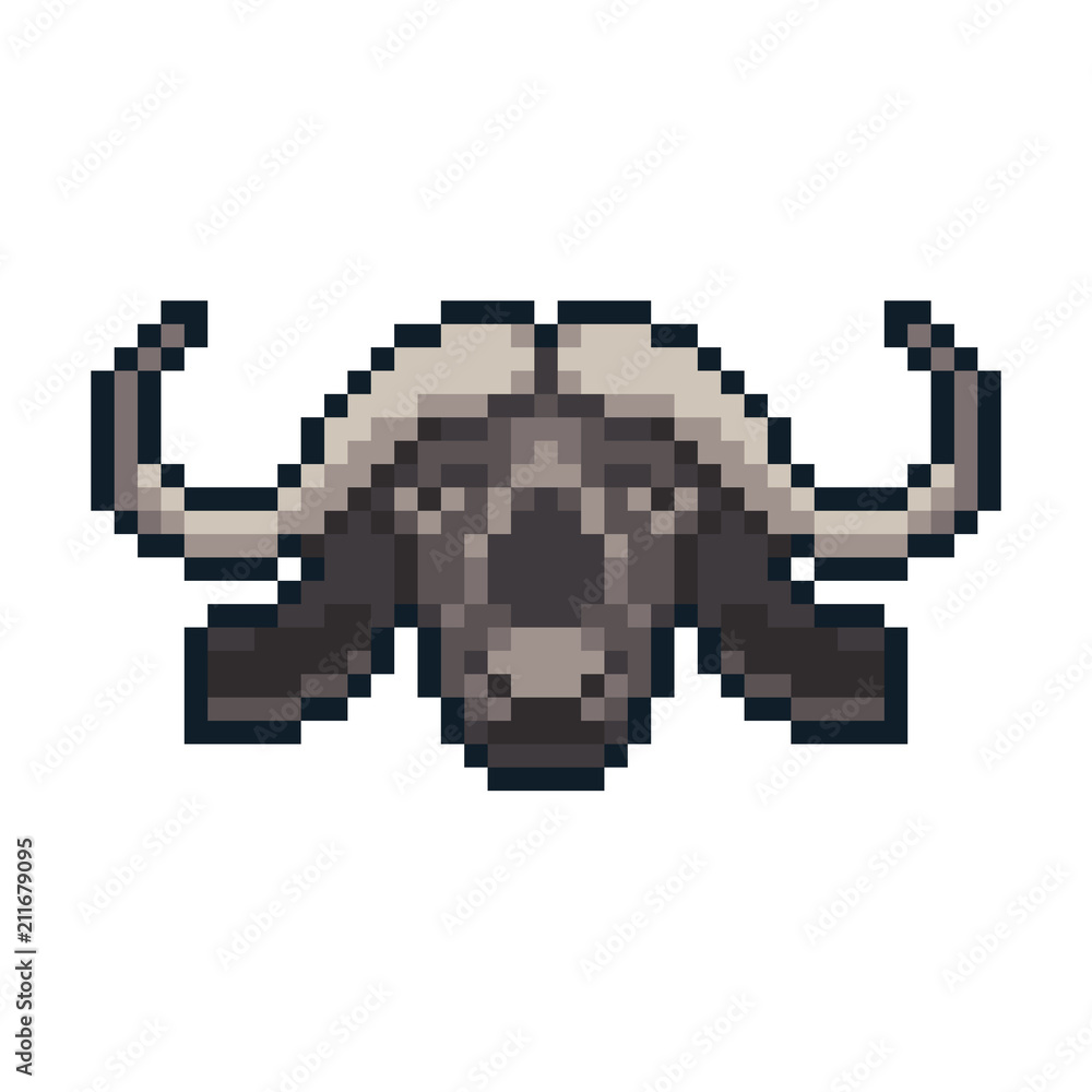 Obraz premium Pixel art vector buffalo isolated on white background.