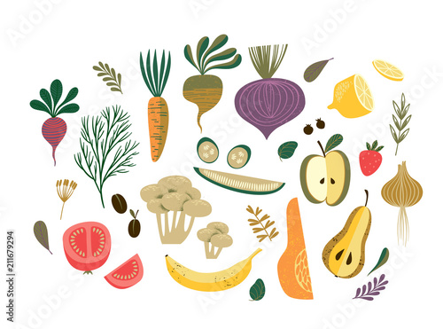 Vector illustration of vegetables and fruit.