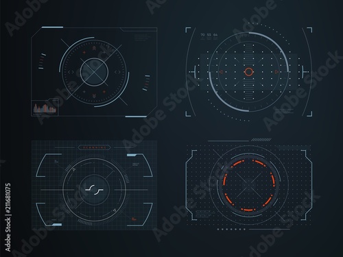 Futuristic hud virtual control panels. Hologram touch screen high tech vector design