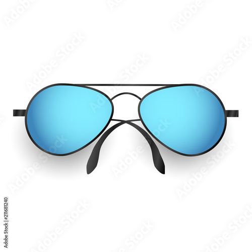 Blue sunglasses isolated on white background. Fashionable and stylish aviator glasses. Vector illustration