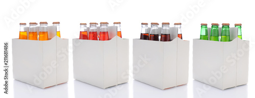 Bild auf Leinwand Six Pack Bottles of Different Flavors of Soda