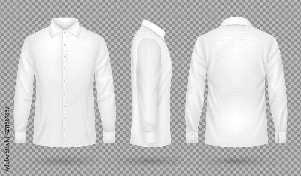 © MicroOne - White blank male shirt with long sleeves in front, side, back views. Realistic vector template isolated © MicroOne - White blank male shirt with long sleeves in front, side, back views. Realistic vector template isolated