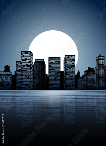 Night city. Dark urban scape. Night cityscape in flat style, abstract background.