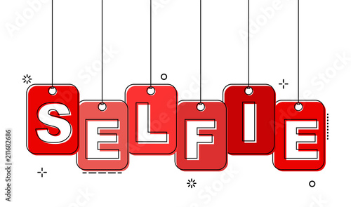 red flat line tag selfie