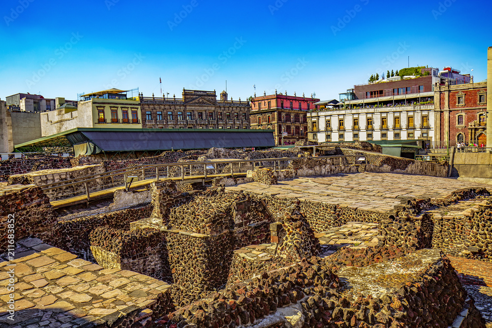 Mexico. The City of Mexico (CDMX). The ruins of the Templo Mayor (UNESCO World Heritage Site)
