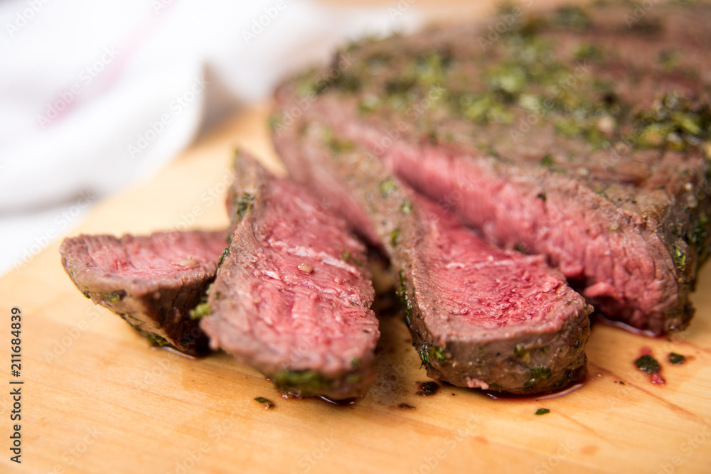 Raw and Marinated Carne Asada Ready for Roasting