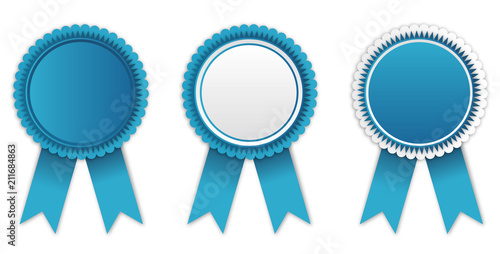 3 different blue award badges