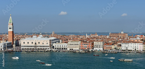 View of the Doge's palace the Campanile and Riva Degil  Schiavoni from across the Lagoon Venice Italy. 