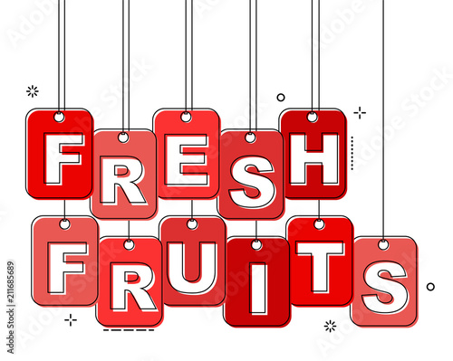 red flat line tag fresh fruits