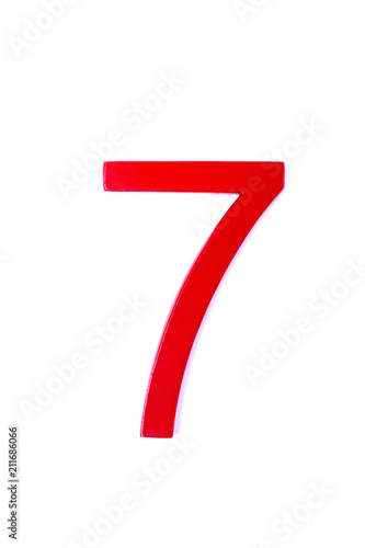 Red figure seven on white background