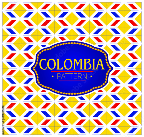 Colombia pattern, seamless background texture and emblem with the colors of the flag of Colombia