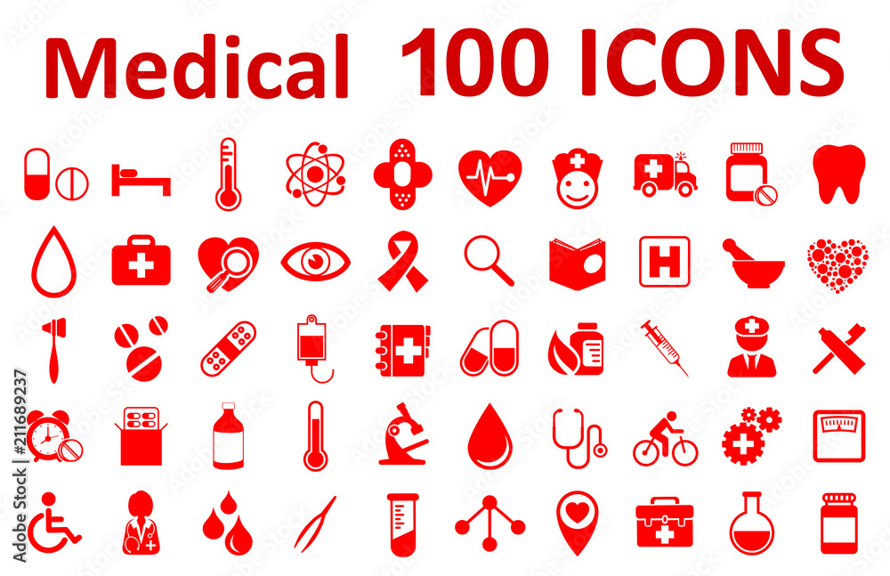 Set Medecine and Health flat icons. Collection health care medical