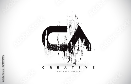 CA C A Grunge Brush Letter Logo Design in Black Colors Vector Illustration.