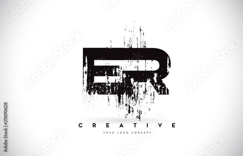 ER E R Grunge Brush Letter Logo Design in Black Colors Vector Illustration.