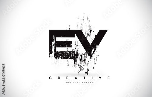 EV E V Grunge Brush Letter Logo Design in Black Colors Vector Illustration.