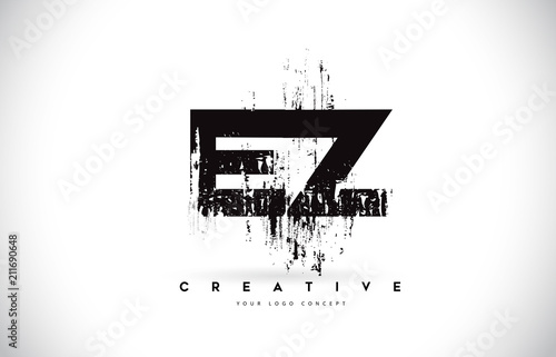 EZ E Z Grunge Brush Letter Logo Design in Black Colors Vector Illustration. photo