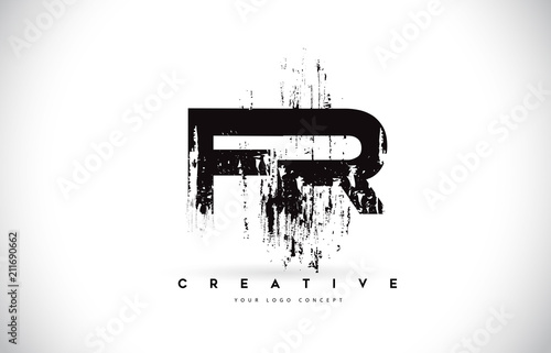 FR F R Grunge Brush Letter Logo Design in Black Colors Vector Illustration.