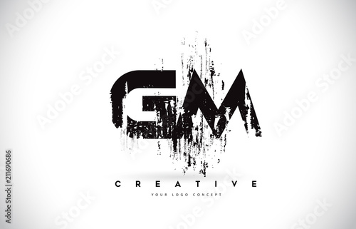 GM G M Grunge Brush Letter Logo Design in Black Colors Vector Illustration.