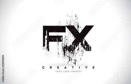 Foto FX F X Grunge Brush Letter Logo Design in Black Colors Vector Illustration