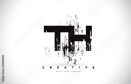 TH T H Grunge Brush Letter Logo Design in Black Colors Vector Illustration.