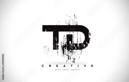 TD T D Grunge Brush Letter Logo Design in Black Colors Vector Illustration.