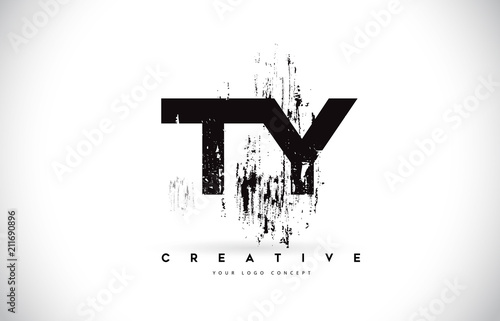 TY T Y Grunge Brush Letter Logo Design in Black Colors Vector Illustration.