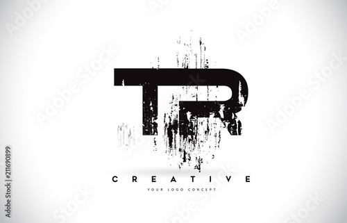TR T R Grunge Brush Letter Logo Design in Black Colors Vector Illustration. photo