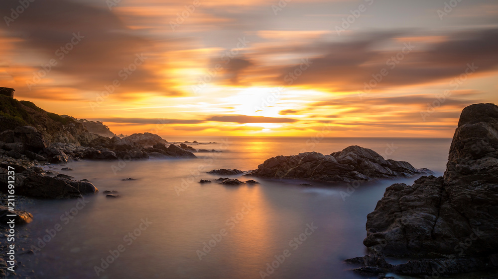 Beautiful sunrise in a bay in Costa Brava, Spain