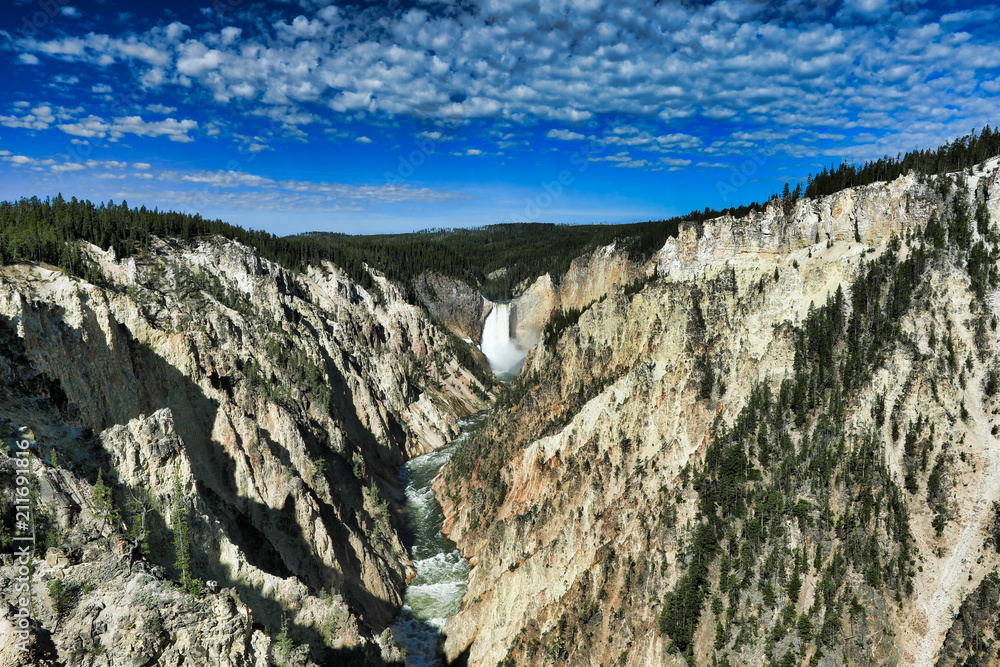 The lower Falls in the Grand Canyon of Yellowstone National Park in Wyoming is beautiful at sunrise from Artists Point. The lower Falls in the Grand Canyon of Yellowstone National Park in Wyoming is beautiful at sunrise from Artists Point.