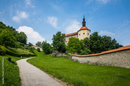 Castle and walls on the old town in Skofja Loka, Slovenia