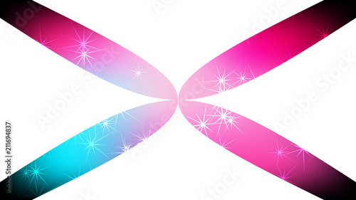 Texture of beautiful festive polygonal cut-off cosmic magical multi-colored colored distant bright motley galactic stars in the shape of a cross and copy space on a white background.