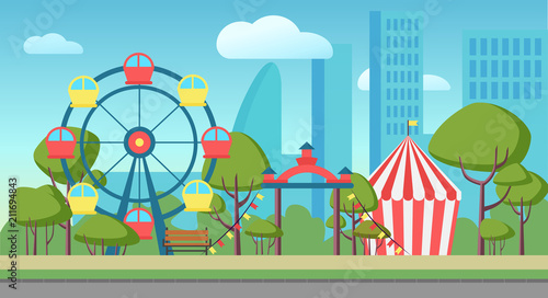 Cartoon vector illustration of an amusement public city park.