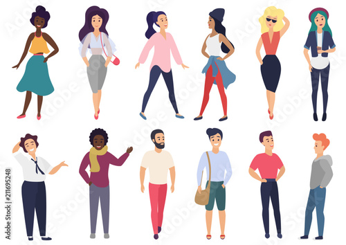 Vector illustration in a flat style of group of different stylized people activities set.