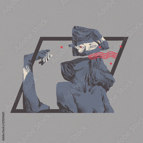 Illustration of woman statue broken into pieces