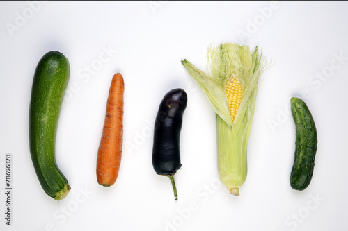vegetables phallic on white background, penis, sex concept