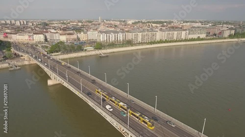 Aerial view of Budapest - Danube river and Petofi bridge, Hungary