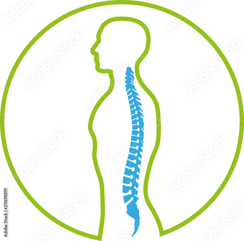 Person und Wirbelsäule, Rücken, Orthopädie, Logo, Zeichen